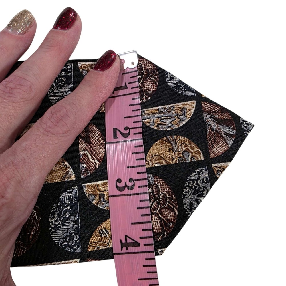 NIPON All Silk Geometric Pattern Necktie Black Gold Brown Men's Formal Power - Picture 4 of 11